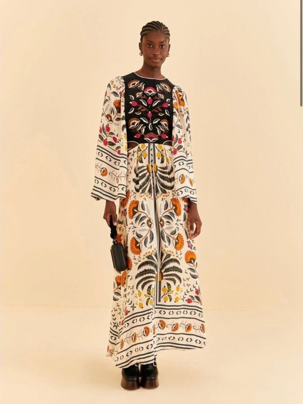 FARM RIO Cutout Embroidered Printed Crepe de Chine Maxi Dress